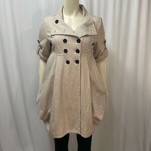 Katie Half sleeve Double Breasted Pea Coat, Beige, Size Small​